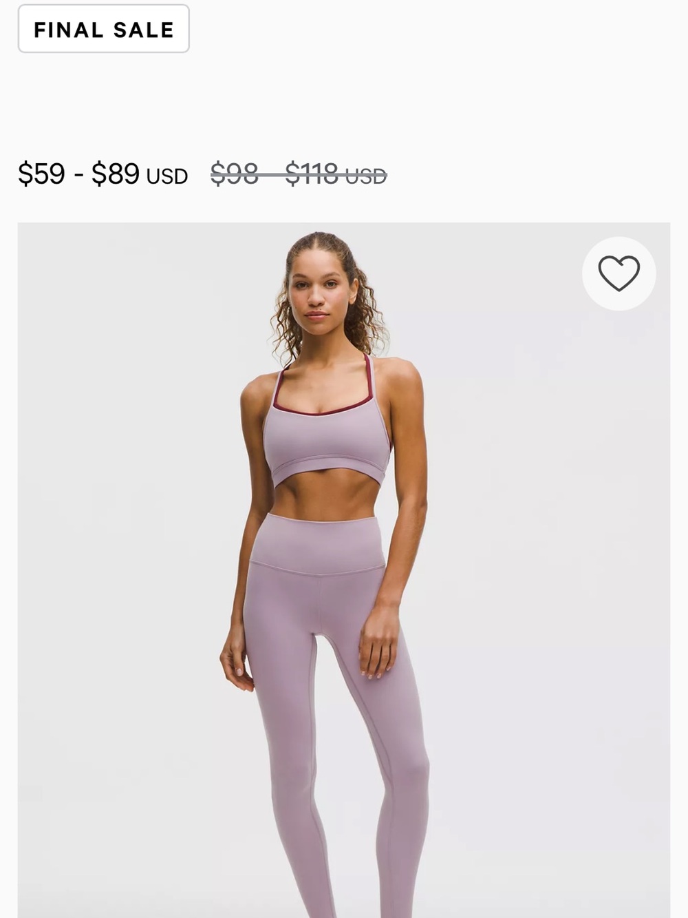 lululemon athletica Lavender Sports Bra with Maroon Trim